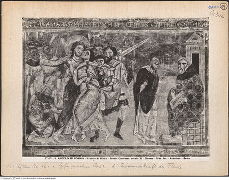 Vorderseite von Alinari [https://www.deutsche-digitale-bibliothek.de/content/lizenzen/rv-ez/] Szenen aus dem Neuen Testament und ProphetenNordwand: Szenen aus dem Leben Christi und ProphetenUnteres Register: Passion und Erscheinungen ChristiJudaskuss - Gesamtansicht, bh069916_recto. Foto: Anderson, Domenico.