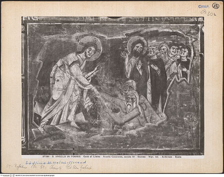 Vorderseite von Alinari [https://www.deutsche-digitale-bibliothek.de/content/lizenzen/rv-ez/] Szenen aus dem Neuen Testament und ProphetenNordwand: Szenen aus dem Leben Christi und ProphetenUnteres Register: Passion und Erscheinungen ChristiChristus in der Vorhölle - Gesamtansicht, bh069929_recto. Foto: Anderson, Domenico.