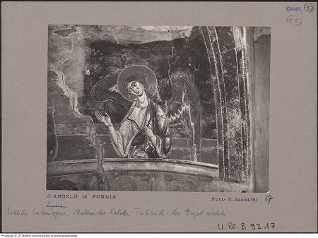 Vorderseite von Bibliotheca Hertziana [https://www.deutsche-digitale-bibliothek.de/content/lizenzen/rv-fz/] Ausmalung der südlichen SeitenapsisApsiskalotte: halbfigurige Maria mit dem segnenden Christusknaben, flankiert von zwei Engeln - Detail rechts: Engel, bh069957_recto. Foto: Sansaini, Renato.