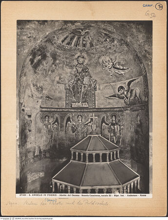 Vorderseite von Alinari [https://www.deutsche-digitale-bibliothek.de/content/lizenzen/rv-ez/] Majestas Domini mit Evangelistensymbolen, Erzengeln, Stifter und Heiligem - Teilansicht: Kalotte und mittleres Register, bh069963_recto. Foto: Anderson, Domenico.