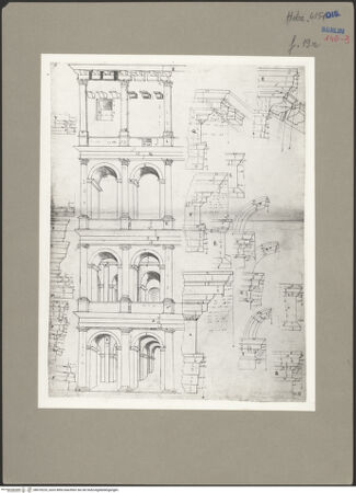 Vorderseite von Kunstbibliothek [https://www.deutsche-digitale-bibliothek.de/content/lizenzen/rv-ez/] Codex Destailleur DColosseum: Teilaufriss der Außenwand mit Details - , bh070225_recto. Foto.