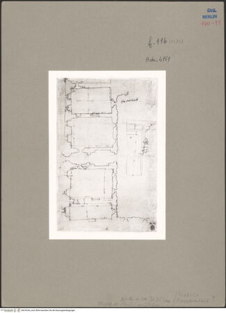 Vorderseite von Kunstbibliothek [https://www.deutsche-digitale-bibliothek.de/content/lizenzen/rv-ez/] Codex Destailleur DPalazzo Farnese: Erdgeschoss des Nordflügels - , bh070245_recto. Foto.