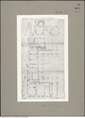 Vorderseite von Kunstbibliothek [https://www.deutsche-digitale-bibliothek.de/content/lizenzen/rv-ez/] Codex Destailleur DPalazzo Farnese: Grundriss des Erdgeschosses - Gesamtansicht, bh070257_recto. Foto.