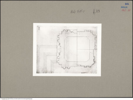 Vorderseite von Kunstbibliothek [https://www.deutsche-digitale-bibliothek.de/content/lizenzen/rv-ez/] Codex Destailleur DSt. Peter: Die unteren Turmgeschosse und die Haupttreppe - , bh070264_recto. Foto.