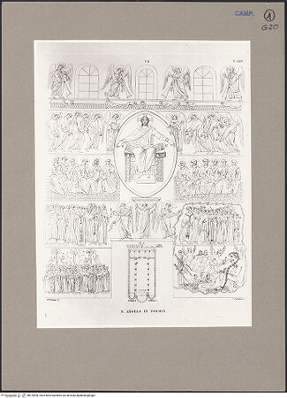 Vorderseite von Bibliotheca Hertziana [https://www.deutsche-digitale-bibliothek.de/content/lizenzen/rv-fz/] Tafel LXXI: Jüngstes Gericht und Grundriss (Sant'Angelo in Formis) - Gesamtansicht, bh070598_recto. Foto.