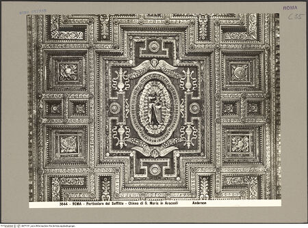 Vorderseite von Alinari [https://www.deutsche-digitale-bibliothek.de/content/lizenzen/rv-ez/] Kassettendecke (als Dankvotiv für den Seesieg über die Türken bei Lepanto) - Detail mit Madonna, bh071011_recto. Foto.
