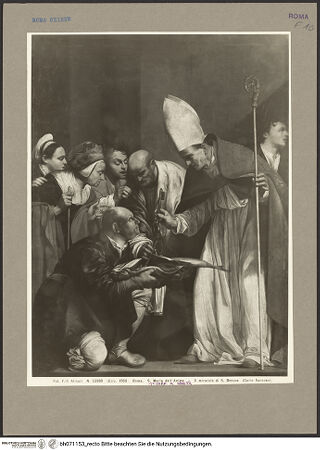 Vorderseite von Alinari [https://www.deutsche-digitale-bibliothek.de/content/lizenzen/rv-ez/] Der heilige Benno von Meißen erhält Schlüsselpaar und Tiara von einem Fischer - Gesamtansicht, bh071153_recto. Foto.