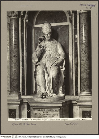 Vorderseite von Alinari [https://www.deutsche-digitale-bibliothek.de/content/lizenzen/rv-ez/] Sitzstatue Gregors des Großen - Gesamtansicht, bh071275_recto. Foto.