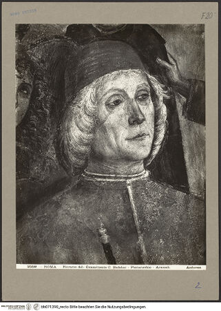 Vorderseite von Alinari [https://www.deutsche-digitale-bibliothek.de/content/lizenzen/rv-ez/] Szenen aus dem Leben des heiligen Bernhardin von SienaExequien des heiligen Bernhardin - Linker Bildrand, Mann links, Detail: Oberkörper, bh071390_recto. Foto.