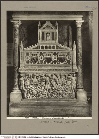Vorderseite von Alinari [https://www.deutsche-digitale-bibliothek.de/content/lizenzen/rv-ez/] Grabmonument für Luca Savelli (gest. 1266) - , bh071392_recto. Foto.