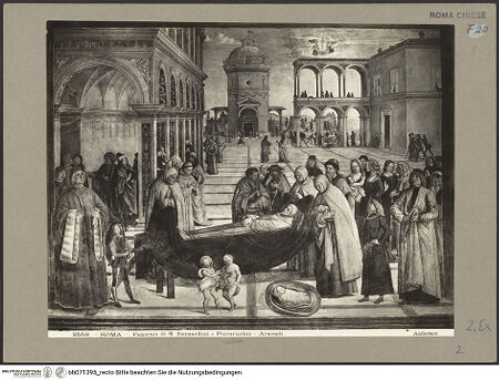 Vorderseite von Alinari [https://www.deutsche-digitale-bibliothek.de/content/lizenzen/rv-ez/] Szenen aus dem Leben des heiligen Bernhardin von SienaExequien des heiligen Bernhardin - Gesamtansicht, bh071395_recto. Foto.