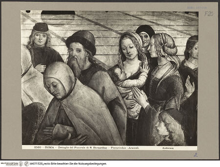 Vorderseite von Alinari [https://www.deutsche-digitale-bibliothek.de/content/lizenzen/rv-ez/] Szenen aus dem Leben des heiligen Bernhardin von SienaExequien des heiligen Bernhardin - Rechte Bildhälfte, Detail: Figurengruppe, bh071520_recto. Foto.