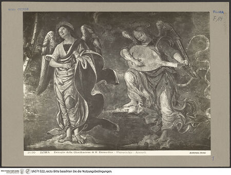 Vorderseite von Alinari [https://www.deutsche-digitale-bibliothek.de/content/lizenzen/rv-ez/] Szenen aus dem Leben des heiligen Bernhardin von SienaChristus in der Mandorla und die Heiligen Berhardin, Antonius von Padua und Ludwig von Toulouse - Detail: zwei musizierende Engel rechts, bh071522_recto. Foto.