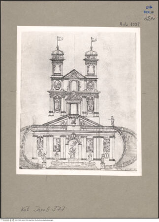 Vorderseite von Kunstbibliothek Berlin [http://creativecommons.org/publicdomain/mark/1.0/] Rom, Entwurf für den oberen Teil der Spanischen Treppe und eine Neudekoration der Fassade von Santissima Trinità dei Monti - , bh072665_recto. Foto.