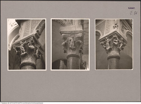 Vorderseite von Giess, Hildegard [https://www.deutsche-digitale-bibliothek.de/content/lizenzen/rv-ez/] Säulen und BasenKapitell mit Figuren und Mischwesen - Kapitell 1: Seitenansicht, bh073312_bh073313_bh073314_recto. Foto: Giess, Hildegard.