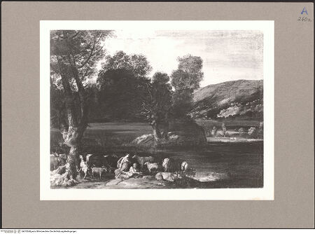 Vorderseite von unbekannt [https://www.deutsche-digitale-bibliothek.de/content/lizenzen/rv-fz/] Landschaft mit Pan und Diana - Gesamtansicht ohne Rahmen, bh073568_recto. Foto.