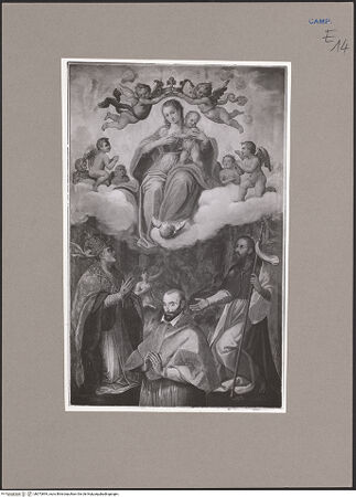 Vorderseite von Sopr. BAS NA [https://www.deutsche-digitale-bibliothek.de/content/lizenzen/rv-ez/] Madonna delle Grazie mit Stifter zwischen den heiligen Gregor dem Großen und Jakobus dem Älteren - Gesamtansicht, bh073894_recto. Foto.