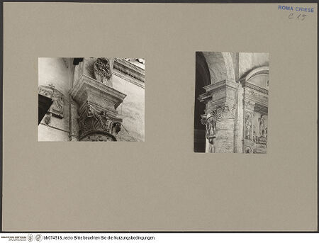 Vorderseite von unbekannt [https://www.deutsche-digitale-bibliothek.de/content/lizenzen/rv-fz/] Santa Maria del Popolo - Kelchvolutenkapitell über Halbsäulenvorlage; Säule, bh074513_recto. Foto: Urban, ?.