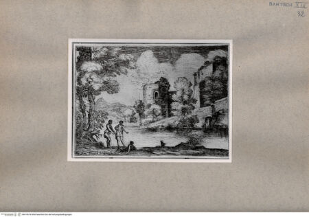 Vorderseite von  [http://creativecommons.org/publicdomain/mark/1.0/] Landschaft mit Schloss - , bh074578. Foto.