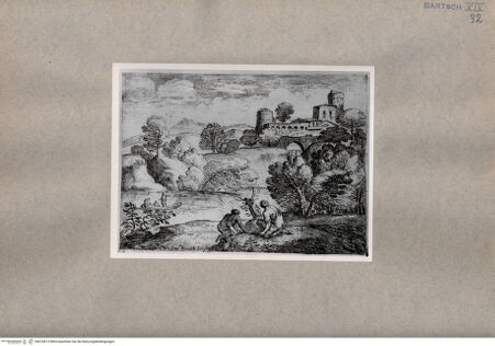 Vorderseite von  [http://creativecommons.org/publicdomain/mark/1.0/] Landschaft mit einer Burg - , bh074613. Foto.