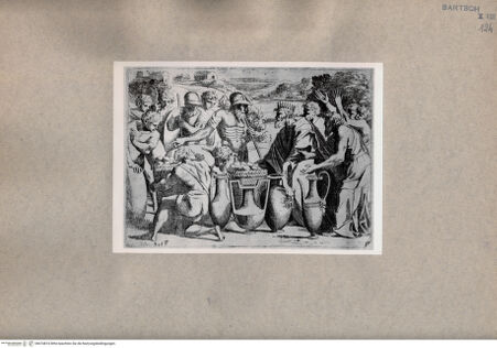 Vorderseite von  [http://creativecommons.org/publicdomain/mark/1.0/] Melchisedek bietet Abraham Brot und Wein an - , bh074874. Foto.