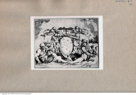 Vorderseite von  [http://creativecommons.org/publicdomain/mark/1.0/] Der Tiber und der Po mit dem Wappen der Familie Aldobrandini - , bh074883. Foto.