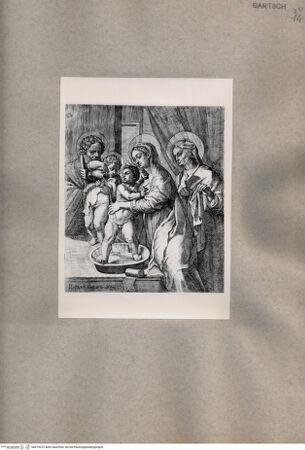 Vorderseite von  [http://creativecommons.org/publicdomain/mark/1.0/] Die Jungfrau Maria wäscht das Jesuskind - , bh075072. Foto.