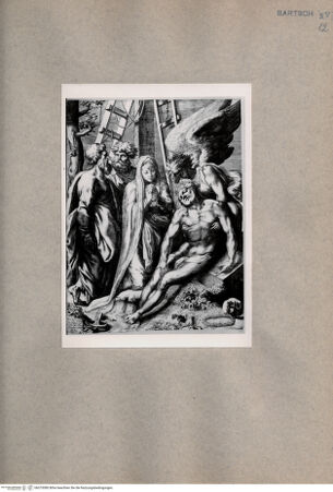 Vorderseite von  [http://creativecommons.org/publicdomain/mark/1.0/] Der gekreuzigte Christus mit verschiedenen Personen unter dem Kreuz - , bh075080. Foto.