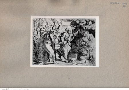 Vorderseite von  [http://creativecommons.org/publicdomain/mark/1.0/] Moses schlägt Wasser aus dem Felsen - , bh075351. Foto.