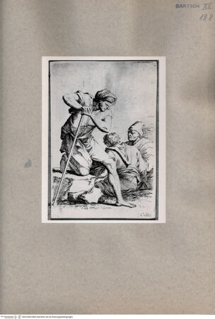 Vorderseite von  [http://creativecommons.org/publicdomain/mark/1.0/] Ein Mann auf einen Stab gestützt - , bh076405. Foto.