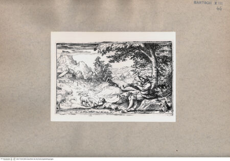 Vorderseite von  [http://creativecommons.org/publicdomain/mark/1.0/] Musizierender Hirte mit seiner Herde - , bh077020. Foto.