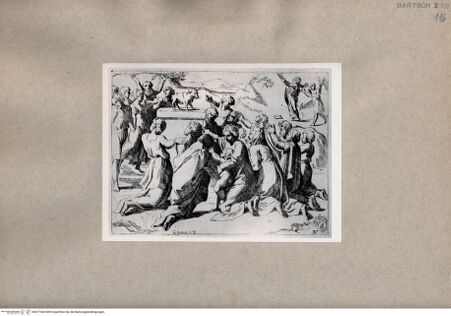 Vorderseite von  [http://creativecommons.org/publicdomain/mark/1.0/] Anbetung des Goldenen Kalbs durch die Israeliten - , bh077045. Foto.