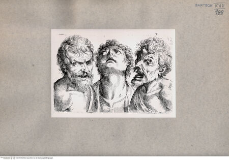 Vorderseite von  [http://creativecommons.org/publicdomain/mark/1.0/] Drei Männerköpfe - , bh078760. Foto.