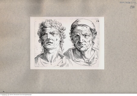 Vorderseite von  [http://creativecommons.org/publicdomain/mark/1.0/] Zwei Männerköpfe - , bh078761. Foto.