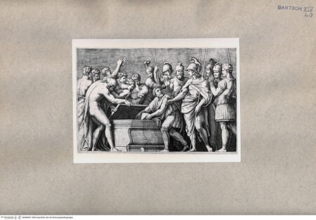 Vorderseite von  [http://creativecommons.org/publicdomain/mark/1.0/] Alexander läßt die Werke Homers in der goldenen Truhe des Darus einschließen - , bh080091. Foto.