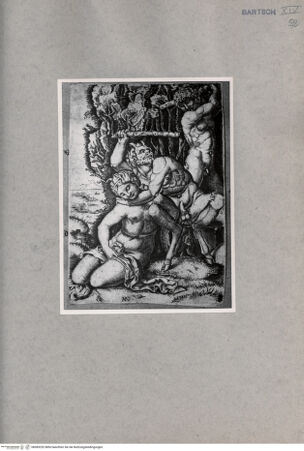 Vorderseite von  [http://creativecommons.org/publicdomain/mark/1.0/] Satyr bedrängt eine Nymphe - , bh085252. Foto.