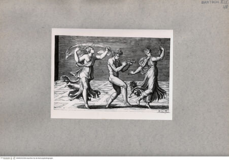 Vorderseite von  [http://creativecommons.org/publicdomain/mark/1.0/] Faun und zwei Bacchantinnen tanzend - , bh085354. Foto.