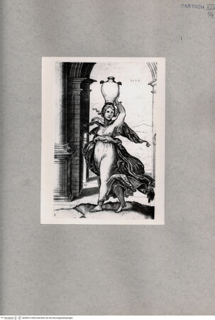 Vorderseite von  [http://creativecommons.org/publicdomain/mark/1.0/] Frau mit einer Vase auf dem Kopf - , bh085414. Foto.