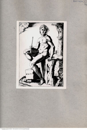 Vorderseite von  [http://creativecommons.org/publicdomain/mark/1.0/] Nackter Mann mit einer Flöte - , bh085417. Foto.