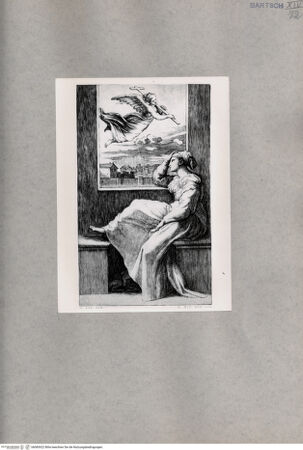Vorderseite von  [http://creativecommons.org/publicdomain/mark/1.0/] Frau vor einem Fenster mit Engel - , bh085422. Foto.