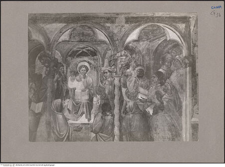 Vorderseite von Hutzel, Max [https://www.deutsche-digitale-bibliothek.de/content/lizenzen/rv-ez/] Szenen aus der Jugend ChristiChristus disputiert mit den Schriftgelehrten im Tempel - Gesamtansicht, bh085490_recto. Foto: Hutzel, Max.