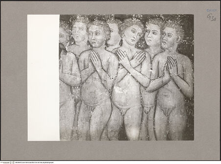 Vorderseite von Hutzel, Max [https://www.deutsche-digitale-bibliothek.de/content/lizenzen/rv-ez/] Jüngstes GerichtOberes Register: Christus, Die Apostel, Maria, Johannes der Täufer - Die Unschuldigen unter dem Altar, Detail, bh085649_recto. Foto: Hutzel, Max.