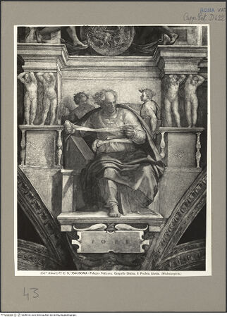 Vorderseite von Alinari [https://www.deutsche-digitale-bibliothek.de/content/lizenzen/rv-ez/] Die Sixtinische DeckePropheten und SibyllenJoel - , bh086163_recto. Foto.