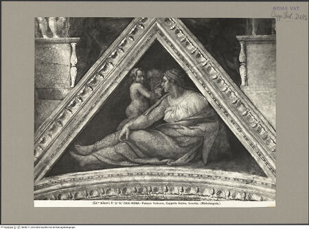 Vorderseite von Alinari [https://www.deutsche-digitale-bibliothek.de/content/lizenzen/rv-ez/] Die Sixtinische DeckeDie Vorfahren ChristiEzechias, Manasses und Amon - Stichkappe, bh086171_recto. Foto.