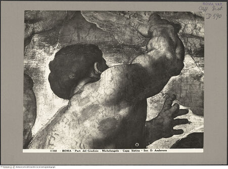 Vorderseite von Alinari [https://www.deutsche-digitale-bibliothek.de/content/lizenzen/rv-ez/] Das Jüngste Gericht - Auferstehender in Rückenansicht (Detail), bh086362_recto. Foto.