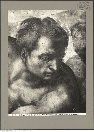 Vorderseite von Alinari [https://www.deutsche-digitale-bibliothek.de/content/lizenzen/rv-ez/] Das Jüngste Gericht - Kopf eines Mannes über dem hl. Andreas, bh086583_recto. Foto.