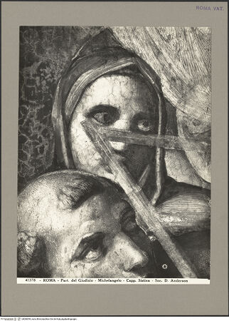 Vorderseite von Alinari [https://www.deutsche-digitale-bibliothek.de/content/lizenzen/rv-ez/] Das Jüngste Gericht - Kopf hinter dem hl. Laurentius, bh086590_recto. Foto.