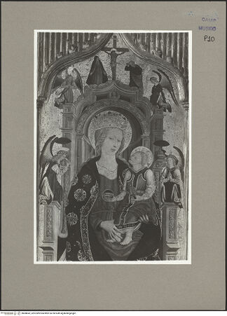 Vorderseite von Sopr. BAS NA [https://www.deutsche-digitale-bibliothek.de/content/lizenzen/rv-ez/] Madonna zwischen den heiligen Franziskus, Antonius von Padua, Bernardinus und Ludwig von Toulouse - Detail: Madonna, bh088042_recto. Foto.
