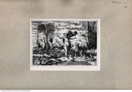 Vorderseite von  [http://creativecommons.org/publicdomain/mark/1.0/] Gott erschafft die Tiere - , bh090701. Foto.