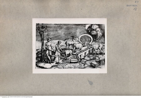 Vorderseite von  [http://creativecommons.org/publicdomain/mark/1.0/] Zwei Hirten mit Tieren - , bh090705. Foto.